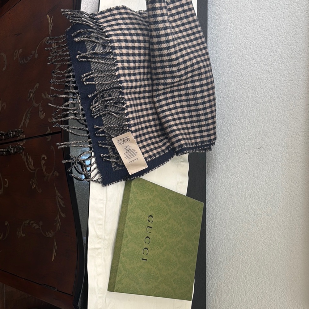 Gucci Checkered Scarf - Navy and Beige